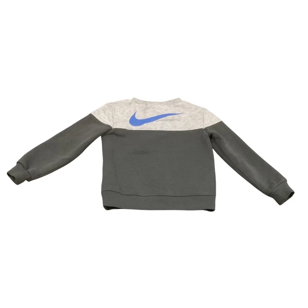 Nike Sweatshirt Kids 3T Grey‎ Colorblock Blue Swoosh Pullover Fleece
